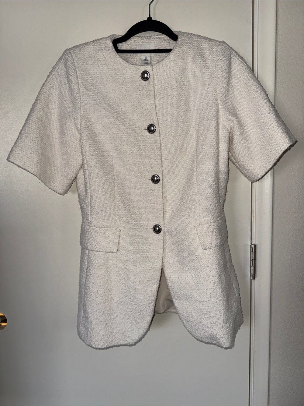 Classic Ivory Textured Short-Sleeve Coat